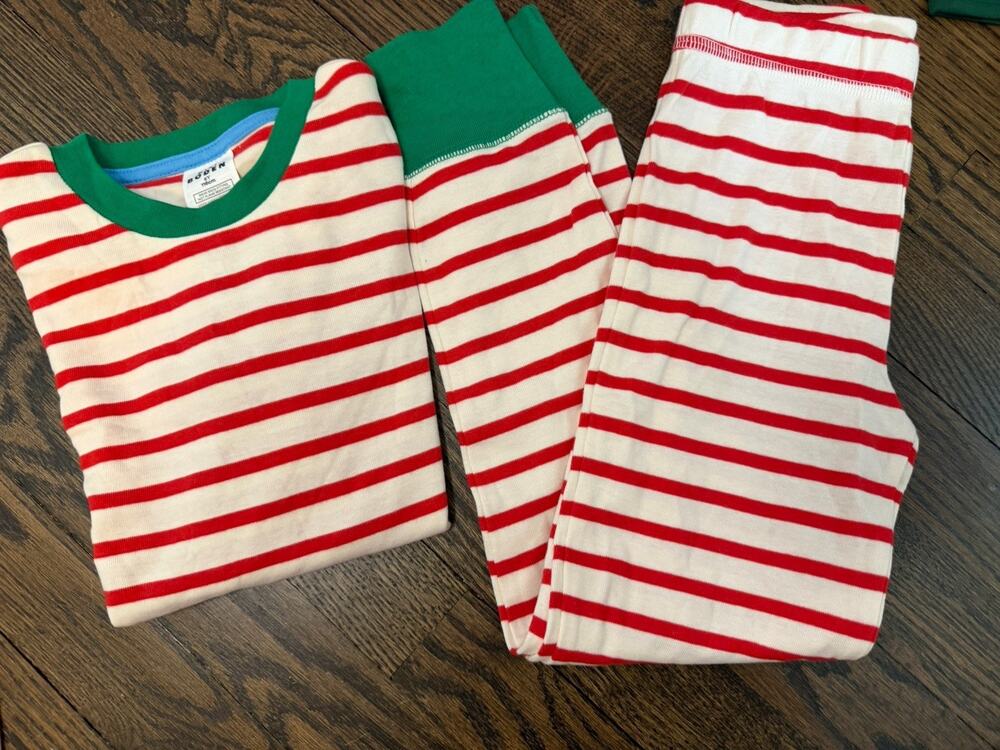 Mini Boden Stripe Christmas Cotton 2 Piece Pajamas Sz 6 Years NEW - Picture 1 of 8